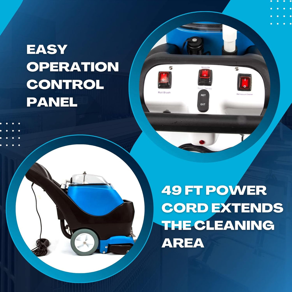SM350 Commercial Carpet Extractor & Spotter Machine, 13.8" Cleaning Width, 160 PSI, 10.5-gal Water Tank, 8-gal Sewage Tank, 49 Ft Power Cord, with Upholstery Tool