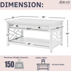 Coventry 36-Inch White Wood Coffee Table with Drawer & Open Shelf – Modern Accent Furniture for Living Room Storage & Décor by Alaterre Furniture