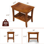 TEAKMAMA 20" Teak Shower Bench Waterproof Wooden Chair for Inside Use, Teak Shower Stool with Shelf for Bathroom, Durable Bath Bench for Elderly, Assembly Required