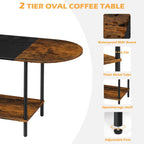 ETELI Small Round Coffee Tables for Small Space Farmhouse Oval Coffee Table with 2-Tier Storage Shelf Circle Center Tea Table for Living