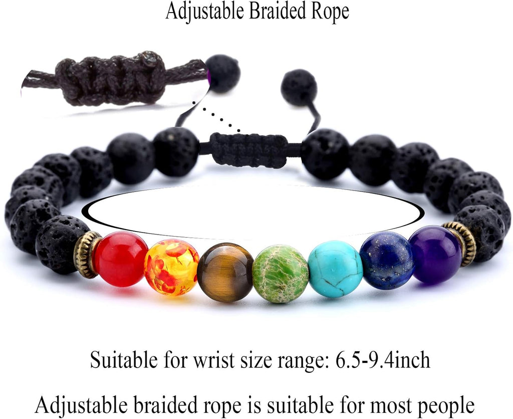 Hamoery Men Women 8mm Lava Rock Beads Chakra Bracelet Braided Rope Natural Stone Yoga Bracelet Bangle