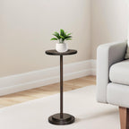 Drink Table, Carved Table Top Small Pdestal Martini SideTable for Living Room, Bedroom, Modern, Weighted Base, White and Gold