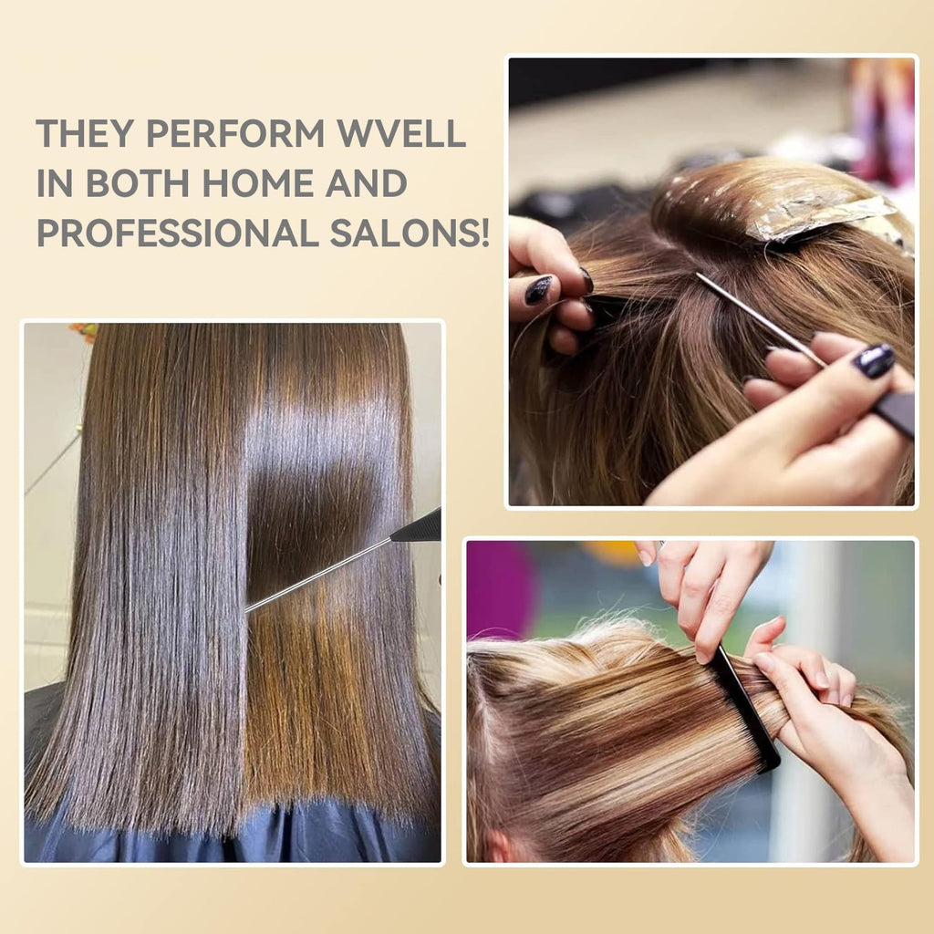 3 Pack Hair Rat Tail Combs Set, Parting Rattail, Teasing Fine Tooth Comb, Metal Hair Pick Detangling, Heat Resistant Carbon Fiber Teasing Comb, and Stainless Steel Pintail(Black)