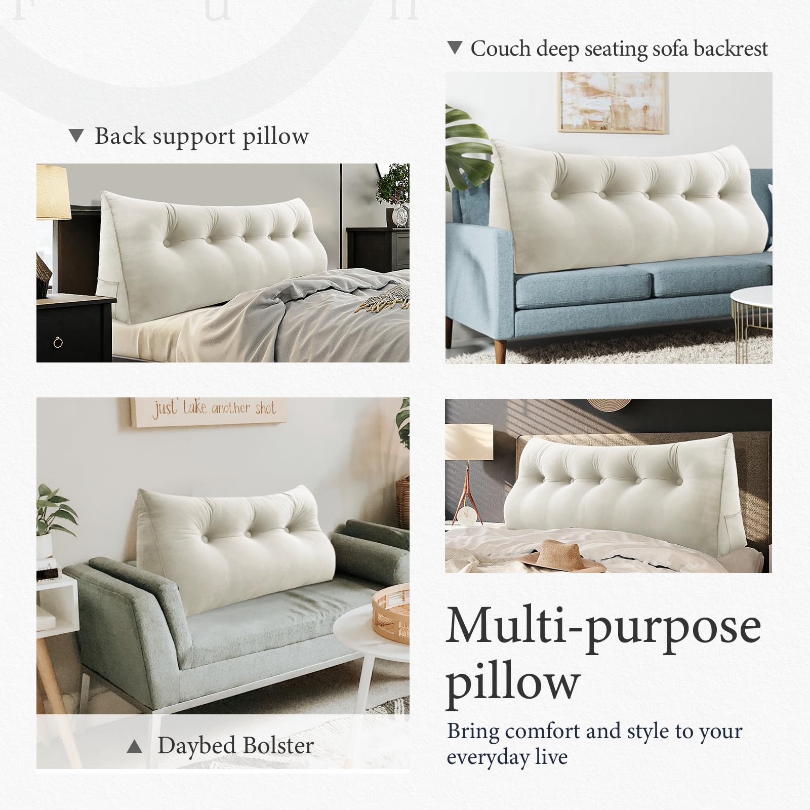 11 lbs Thickened Queen Headboard Pillow for Sitting Up in Bed, Back Support Reading Pillow with Side Pocket and Velvet Removable Cover, Triangular Large Wedge Headboard Pillow