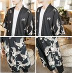 HAORUN Men Japanese Kimono Coat Loose Yukata Outwear Long Bathrobe Tops Vintage