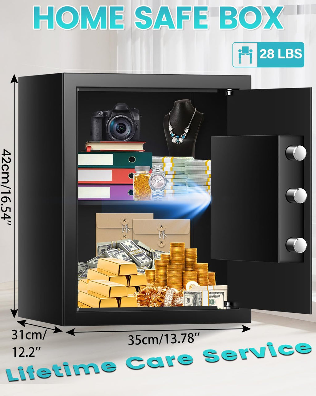 2.6 Cuft Home Safe Box With Fireproof Waterproof Bag, Backlight Programmable Keypad, Smart Alert, Security Digital Office Safe Box For Business Money Jewelry Valuables