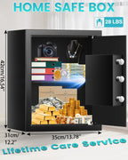 2.6 Cuft Home Safe Box With Fireproof Waterproof Bag, Backlight Programmable Keypad, Smart Alert, Security Digital Office Safe Box For Business Money Jewelry Valuables