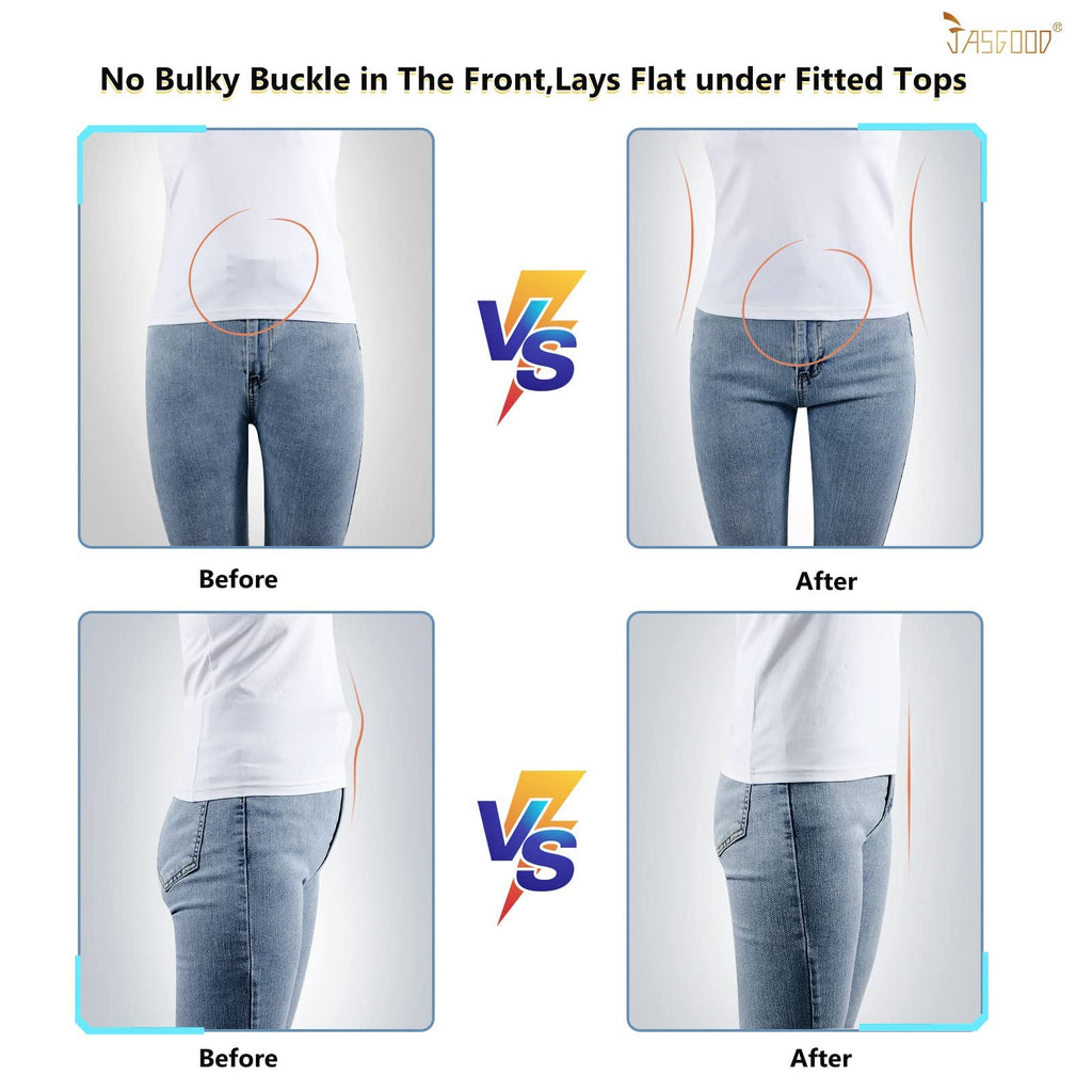 JASGOOD 4 Pack Invisible Women Stretch Belt No Show Elastic Web Strap Belt with Flat Buckle for Jeans Pants Dresses