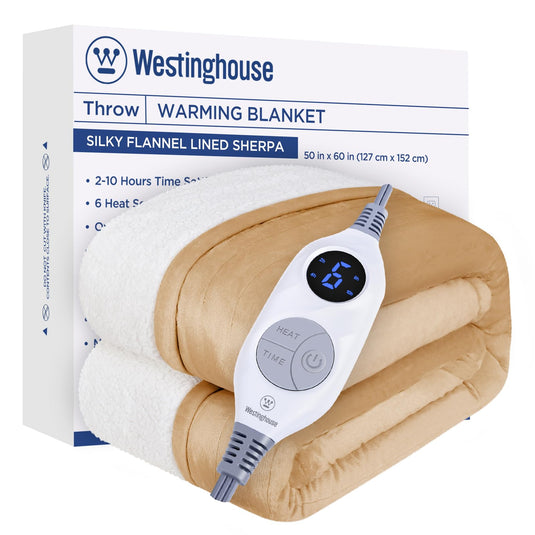 Westinghouse Heated Blanket Queen Size, Soft Flannel to Sherpa Electric Blanket with 10 Heating Levels, 12 Hours Auto Off, Fast Heating Blanket, Machine Washable, 84x90 Inch, Charcoal