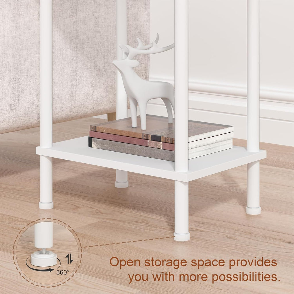 End Table,Small Side Table,2-Tier Nightstand with Storage Shelf,Sofa Bedside Table for Small Spaces in Living Room,Bedroom, Office,Stable Frame,Easy Assembly,White