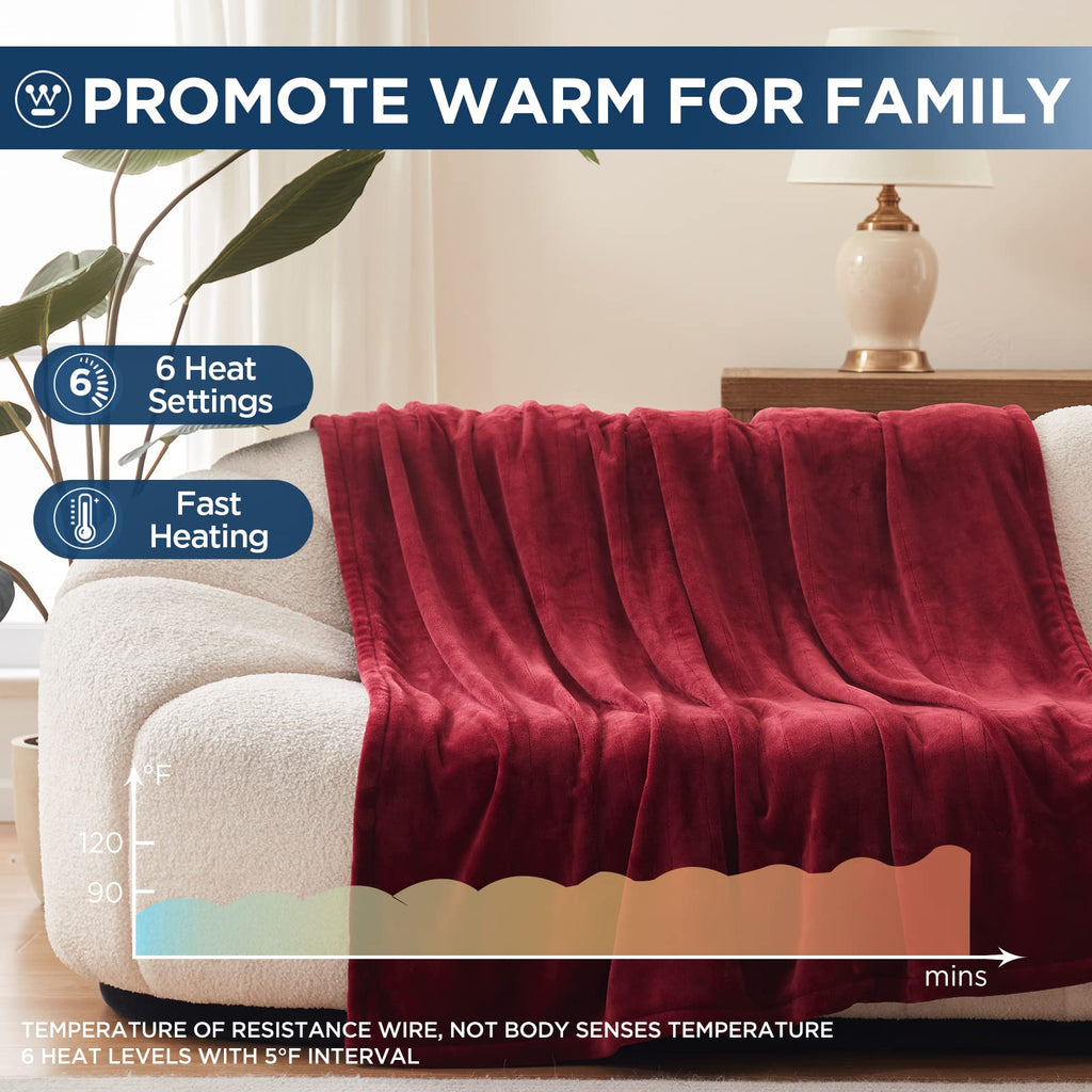 Manta eléctrica Westinghouse tamaño Queen, franela súper suave y acogedora 84" x 90" manta calefactable con 10 niveles de calentamiento rápido y apagado automático de 1-12 horas, lavable a máquina, certificación ETL y FCC, beige