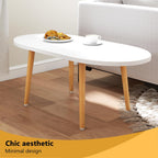 Oval Coffee Table Low Table with 4 Solid Wood Sturdy Legs, Floor Table Desk for Sitting on The Floor, Storage and Living Room Furniture (White)