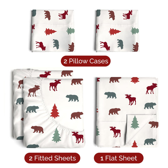 Queen Christmas Tree Sheet Set - Holiday Xmas Pattern Linen Set - Deep Pockets - Snug Fit - 4 Piece - Wrinkle Free - Comfy & Cooling Festive Winter Bedding - Easy To Care For - Kid Friendly