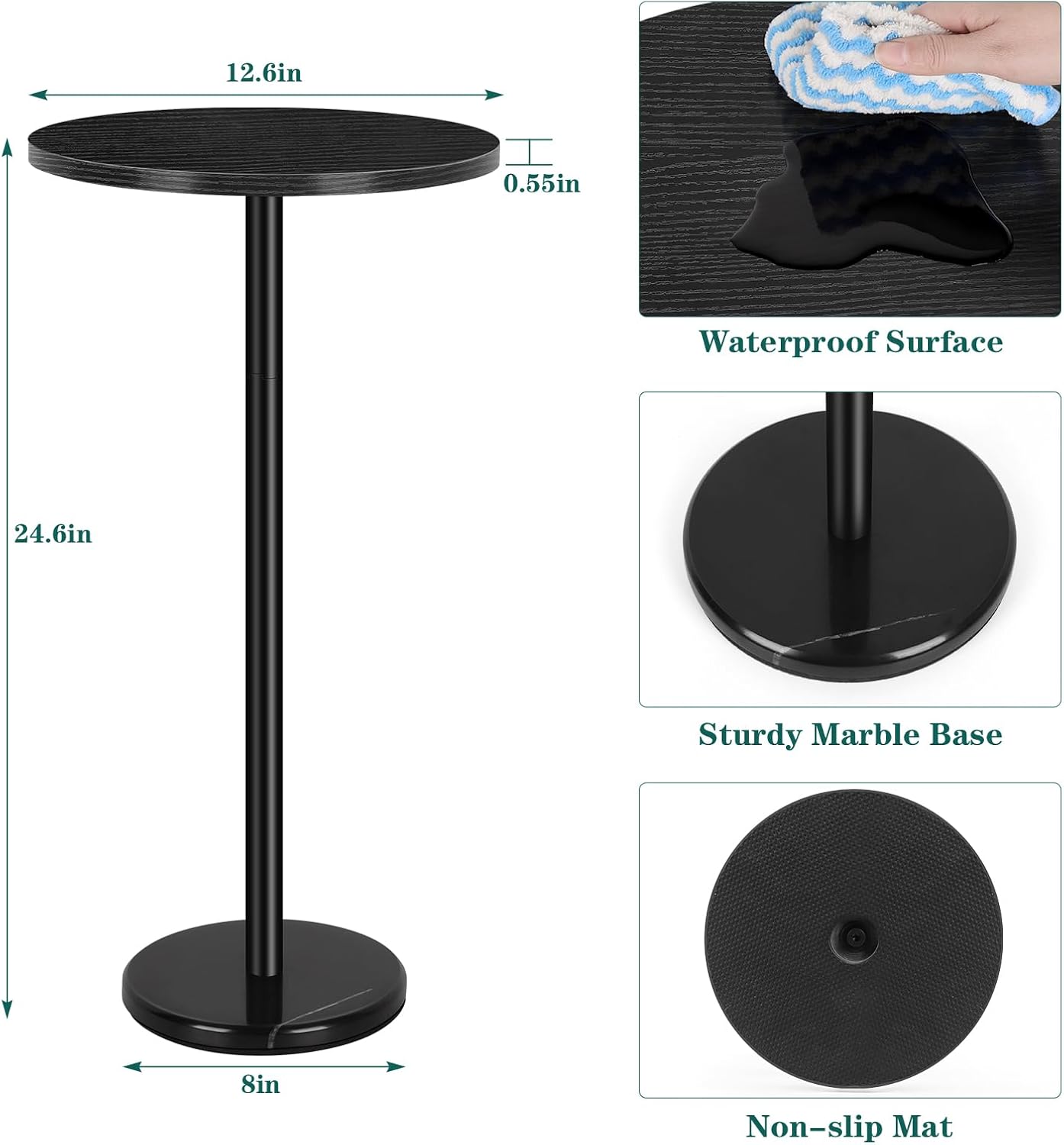 Round Side Table Small End Table Set of 2 Black Round Coffee Table Modern Nightstand Kids Bedside Table Outdoor Accent Table for Small Spaces Living Room Bedroom Patio