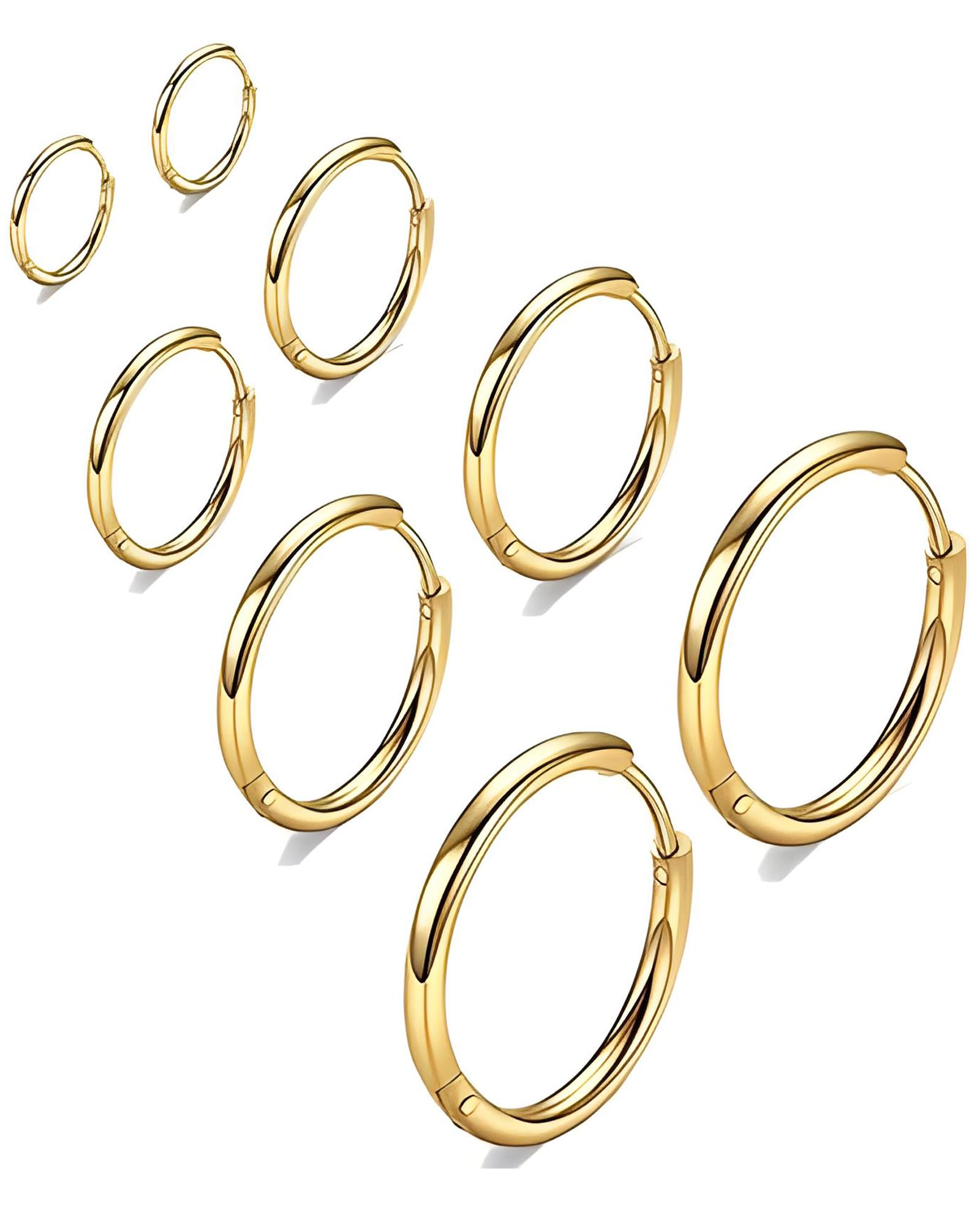 316L Surgical Stainless Steel Huggie Hoop Earrings 6mm 8mm 10mm 11mm 12mm 14mm Hypoallergenic Earrings Hoop Cartilage Helix Lobes Hinged Sleeper Earrings For Men Women