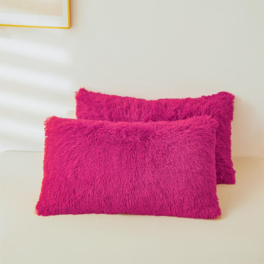 Fluffy Pink Faux Fur Comforter Cover Set，Fluffy Fuzzy Plush Pink Bedding 3Pcs (1 Faux Fur Duvet Cover +2 Fuzzy Pillowcases) Pink Fluffy Bed Set (Pink, Queen)