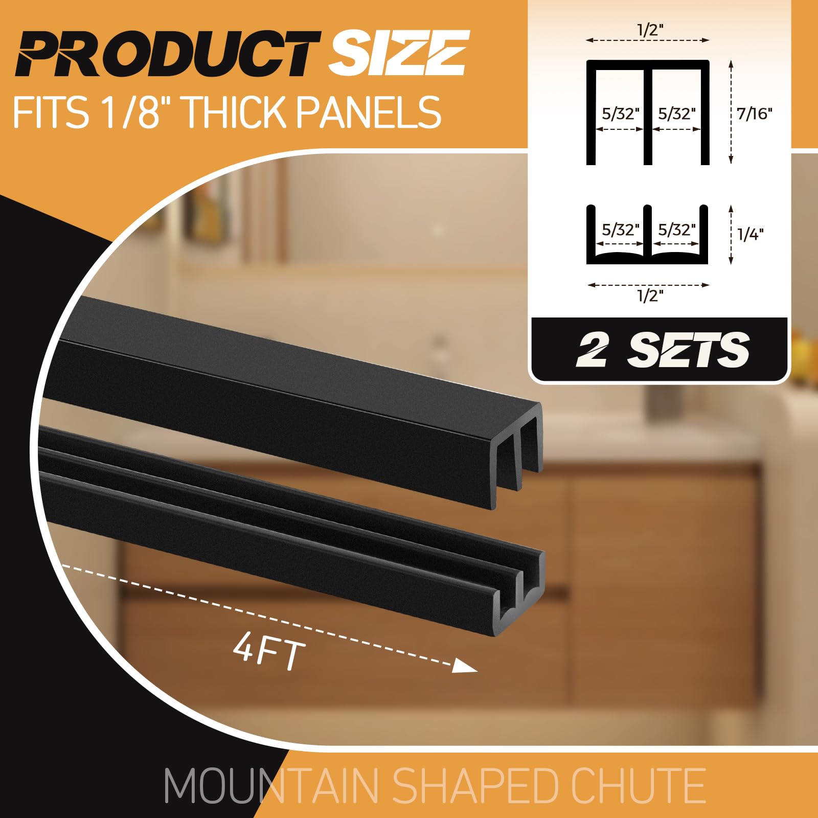 Landical 2 ensembles de rails de porte coulissante de 4FT pour panneaux de 1/8" d'épaisseur Portes de placard en verre Rail coulissant pour fenêtre d'armoire en plastique (Noir)