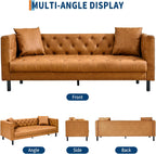 81 Inch Leather Couch for Living Room, Modern Leather Sofa with Deep Seat, Handmade Button Tufted 3 Seater Sofa, Chesterfield Couch for Apartment, Office, Cognac Tan