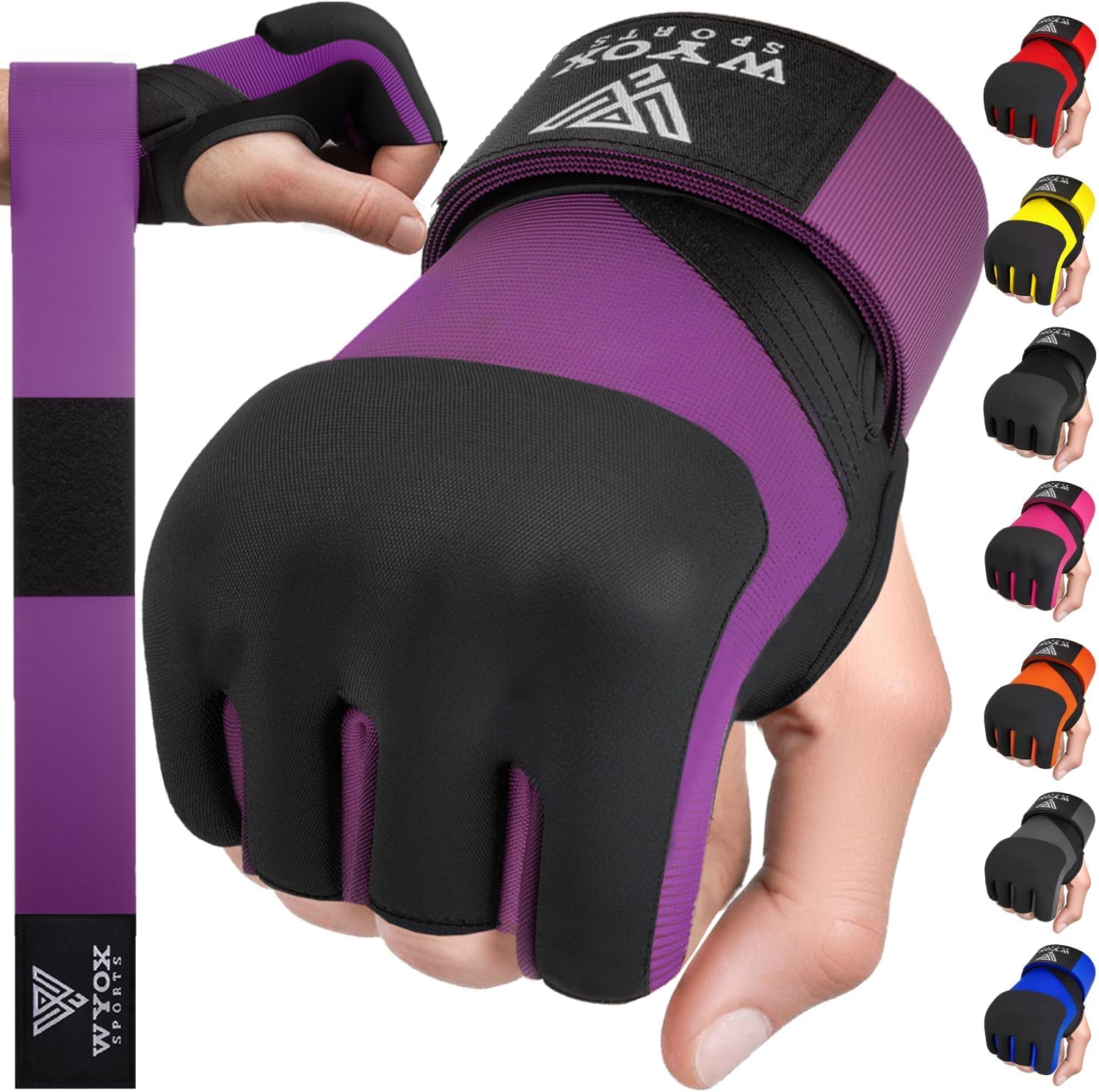 WYOX Gel Boxing Hand Wraps Inner Gloves for Men & Women, 80cm Quick Wrist Straps, Padded Knuckle Protection for Muay Thai Kickboxing, Hand Wraps for Boxing & Martial Arts