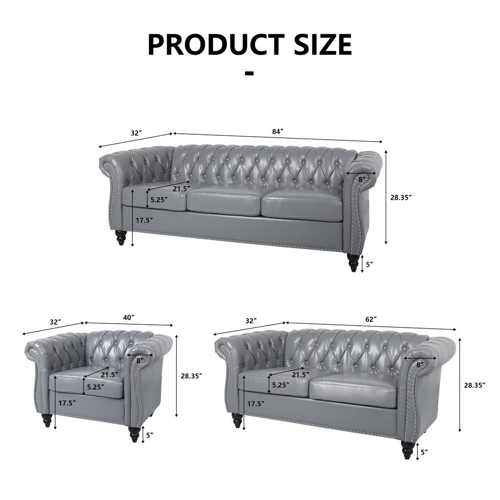 AVZEAR Chesterfield Loveseat Sofa, Upholstered Sofa Modern 2 Seater Couch Sofa Set Style Button Tufted, Mid-Century PU Chesterfield Sofa for Living Room Apartment, PU Black