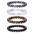 RANKEEF Tiger Eye Bracelet For Men 8MM Natural Stone Stretch Adjustable Black Crystal Beaded Bracelet for Men Women Gifts