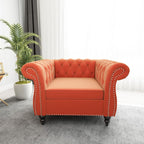 Chesterfield 3 Seater Sofa, Modern Leather Tufted Couch 3 Seater with Rolled Arms and Nailhead Mid-Century Upholstered Couch for Living Room, Bedroom, Apartment and Office, Claret