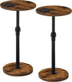 Set of 2 Small Round Side Table, Adjustable Height Drink Table, Pedestal Side Table with LED Light and Cup Mat, Coffee Martini Table, for Small Spaces, Rustic Brown and Black ETHR32E01S2