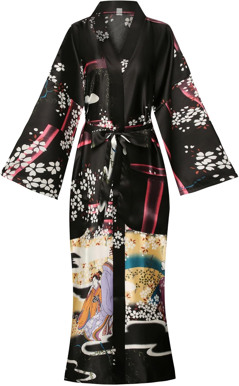 Women's Floral/Patterned Silky Kimono Robes Long Satin Bathrobes Sleepwear Loungewear