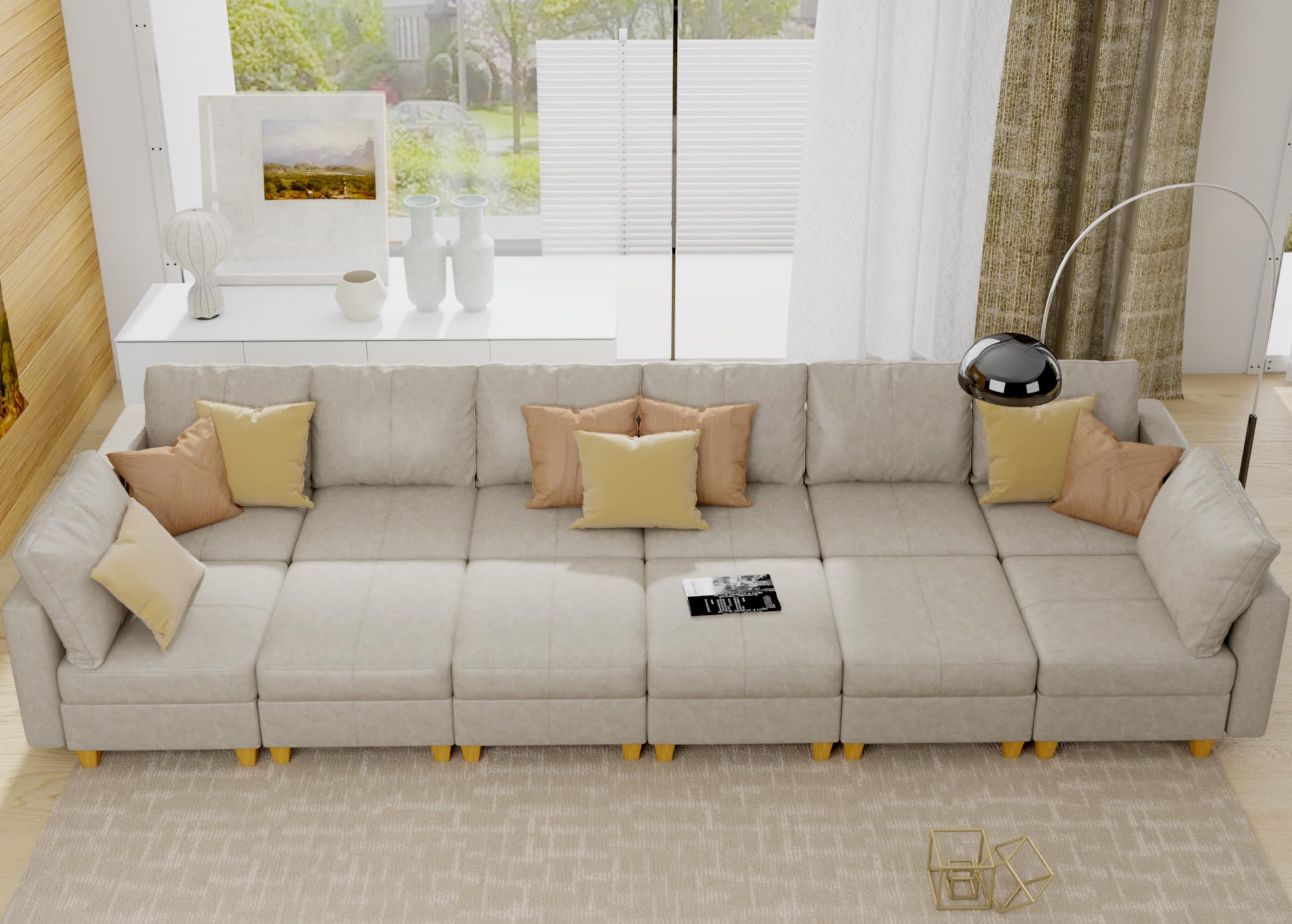 EASE MOOSE Brown Modular Sectional Couch with Storage, Faux Leather Sectional Modular Sofa or Living Room