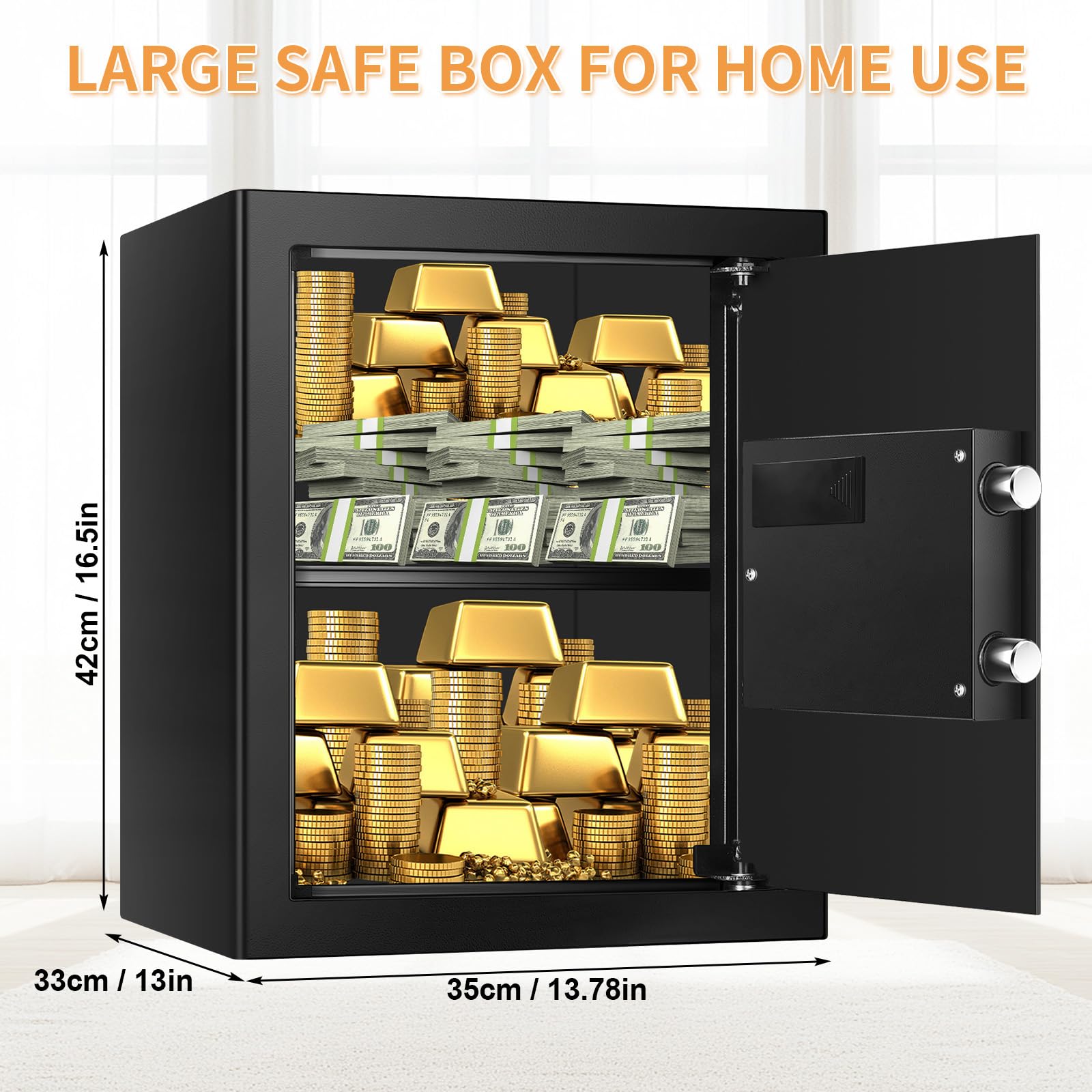 2,5 Kubik großer feuerfester Safe für den Heimgebrauch, digitaler Heimtresor feuerfest und wasserdicht mit elektronischem Tastenfeld und Ersatzschlüsseln, diebstahlsicherer Feuersafe für Geld, Dokumente, Medikamente und Wertgegenstände
