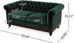 Merax Velvet Chesterfield Sofa, Retro Style Upholstered 3 Seater Leather Couch Rolled Arm for Living Room Bedroom Office, Dark Green