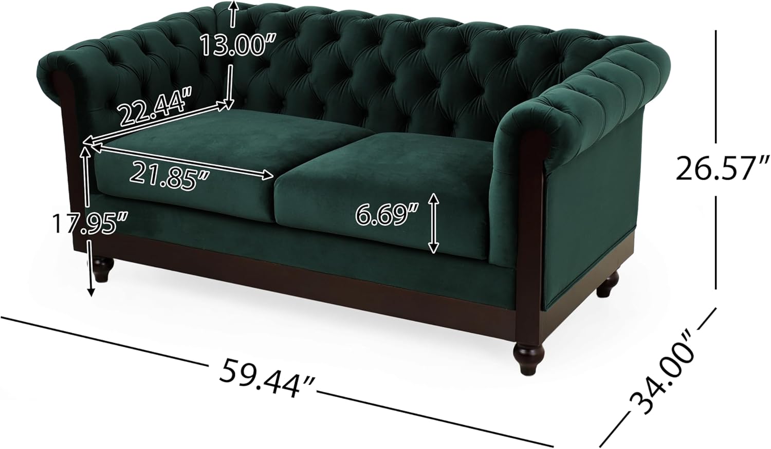 Merax Velvet Chesterfield Sofa, Retro Style Upholstered 3 Seater Leather Couch Rolled Arm for Living Room Bedroom Office, Dark Green