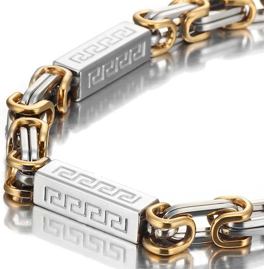 Urban Jewelry Impressive Men's Stainless Steel Bracelet Byzantine Chain, Gold Silver, 9 Inch