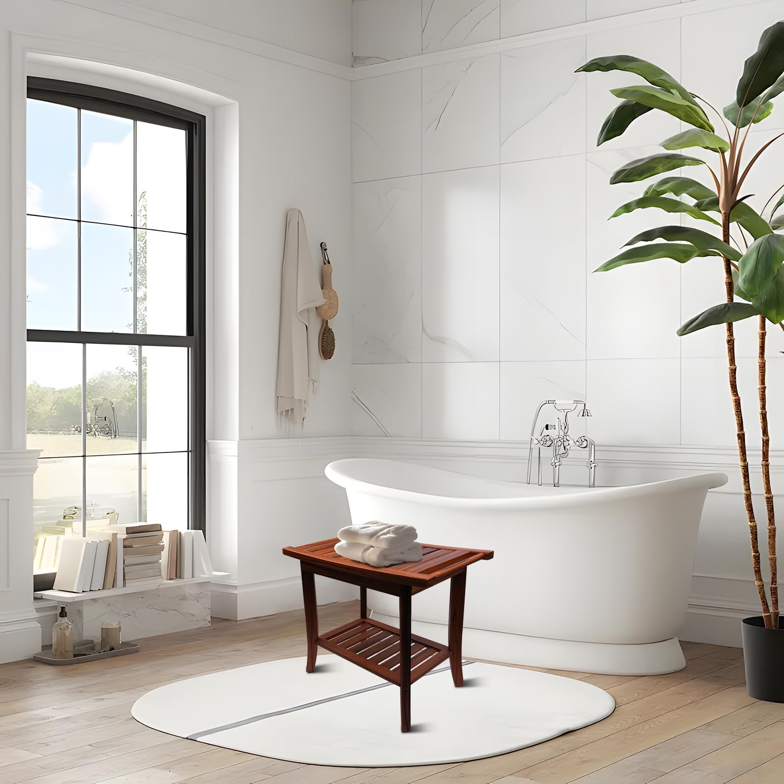 Graceware Teak Shower Bench, Shower Benches for Inside Shower to Sit on, Bathroom Bench Waterproof, Wood Shower Bench, Bench Seat for Bathroom and Entrance (Wooden Pattern, 22"×13"×19")