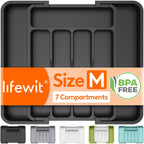 Lifewit Silverware Drawer Organizer, Expandable Utensil Tray for Kitchen, BPA Free Flatware and Cutlery Holder, Adjustable Plastic Storage for Spoons Forks Knives, 8.5-14 x 12", Black