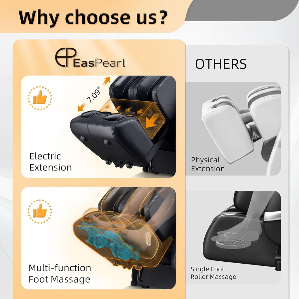 EASPEARL 2025 Massage Chair, 4D Full Body Zero Gravity Massage Chairs with APP, SL Track Shiatsu Stretch Massage Recliner Chair with Electric Footrest, Heat, Foot Rollers, Body Scan(Black)
