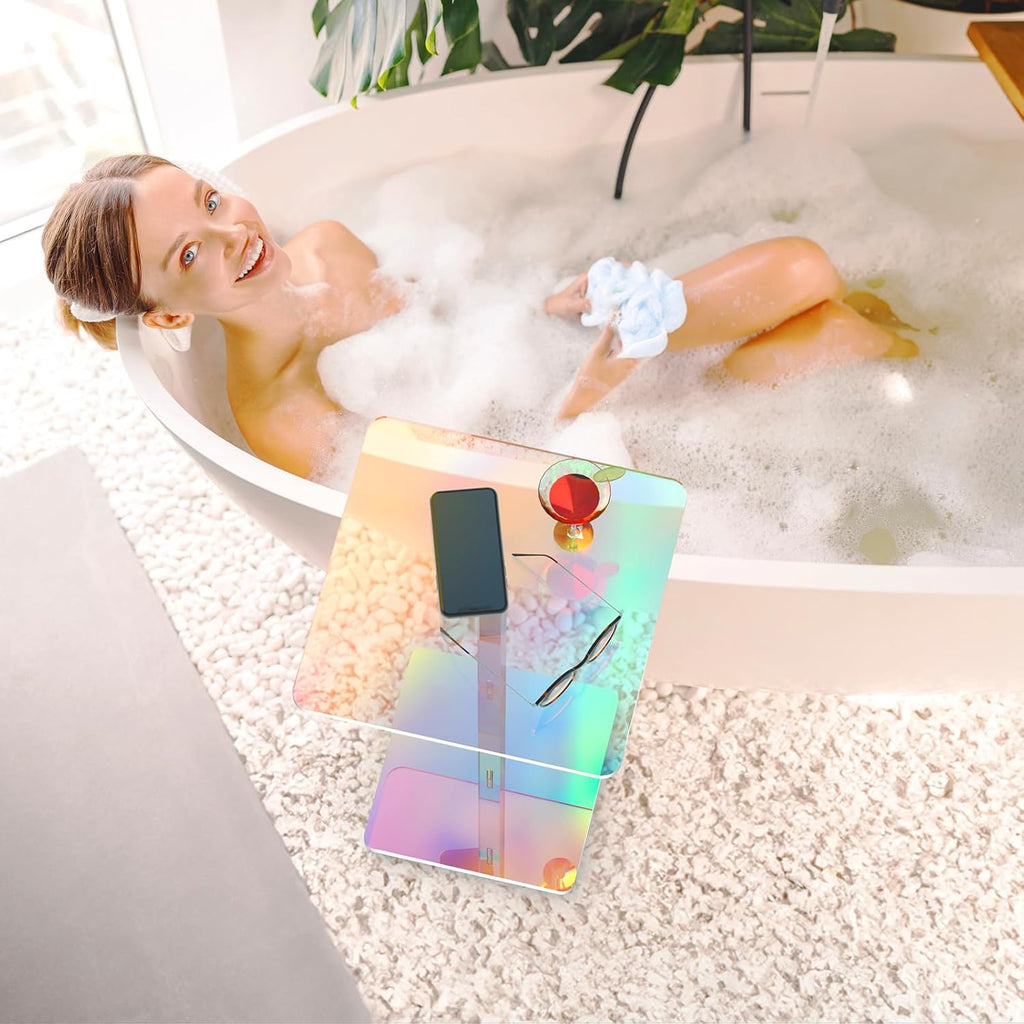 NiHome Square Iridescent Acrylic End Table for Small Spaces, Living Rooms, Bedrooms, Balconies, 0.3-Inch Thick Acrylic Coffee Table with Crystal Clear and Durable Design, 13.3"x13.3"x18.9" (1PC)