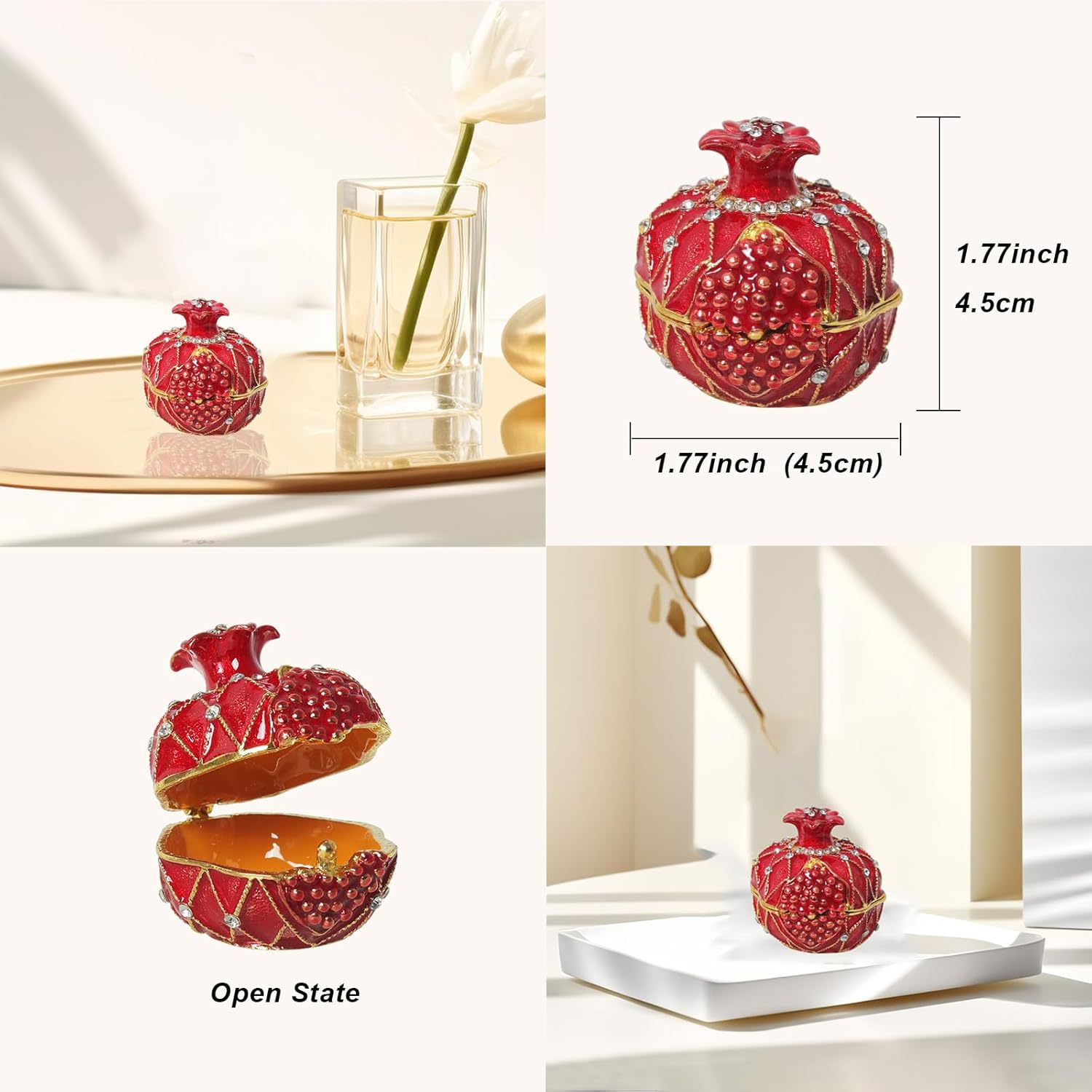 LONGSHENG - SINCE 2001 - Hand Painted Pomegranate Ring Jewelry Trinket Box Wedding Favor Gift Collectible Figurine