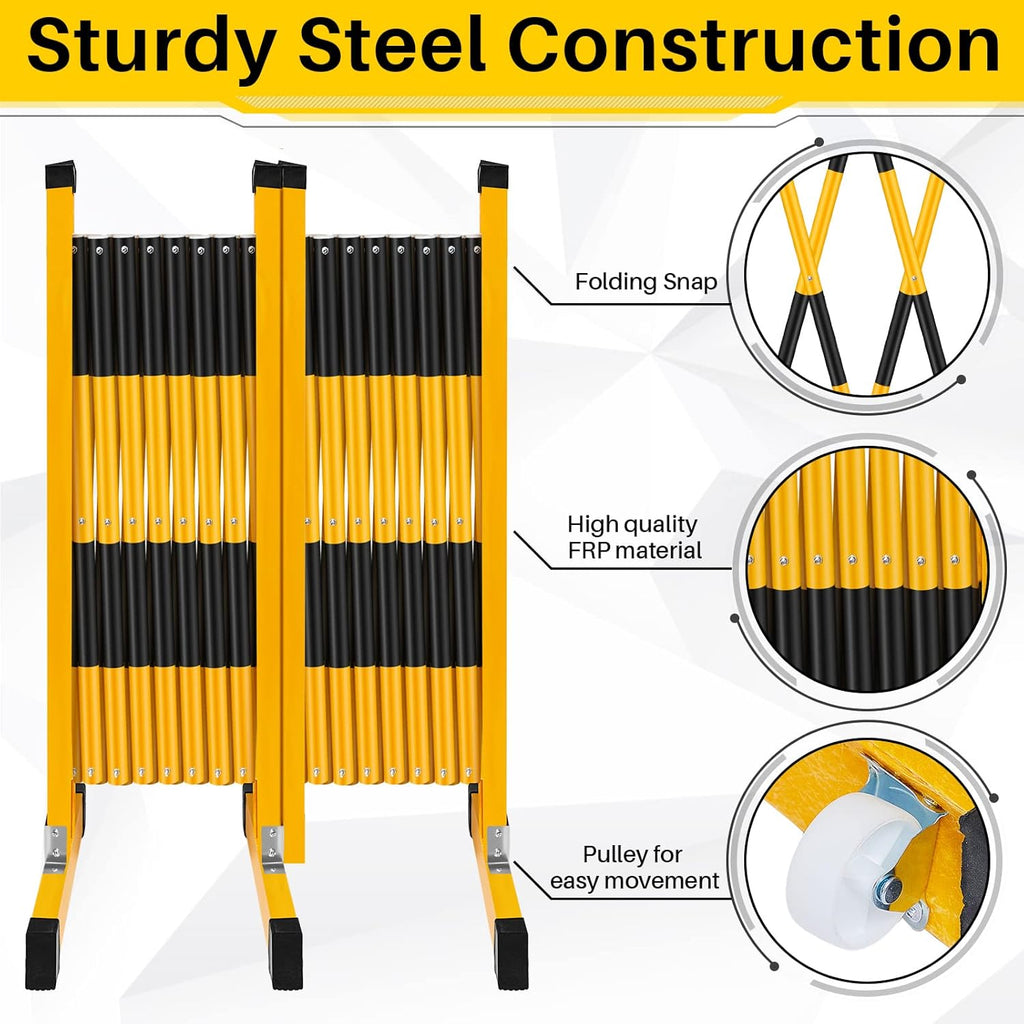 Amylove Expandable Barricade Security Yellow Black Mobile Parking Barrier 44 Inch High Driveway Fence Retractable Traffic Folding Portable Gate for Outdoor Road Garage Construction(16.4 Feet)