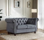 Container Furniture Velvet Chesterfield Couch, Button-Tufted Backrest, Rolled Arms, High-Density Foam with Spring Support, Elegant Accent Piece, Sofa, Dark Blue