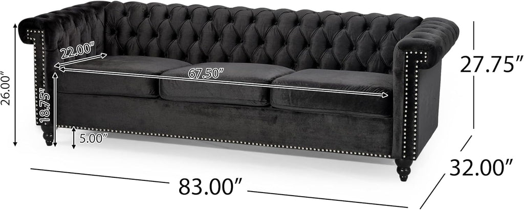 KEIKI 83" Sofa Couch 3-Seater with Button-Tufted Velvet,Mid Century Modern Design Chesterfield Style