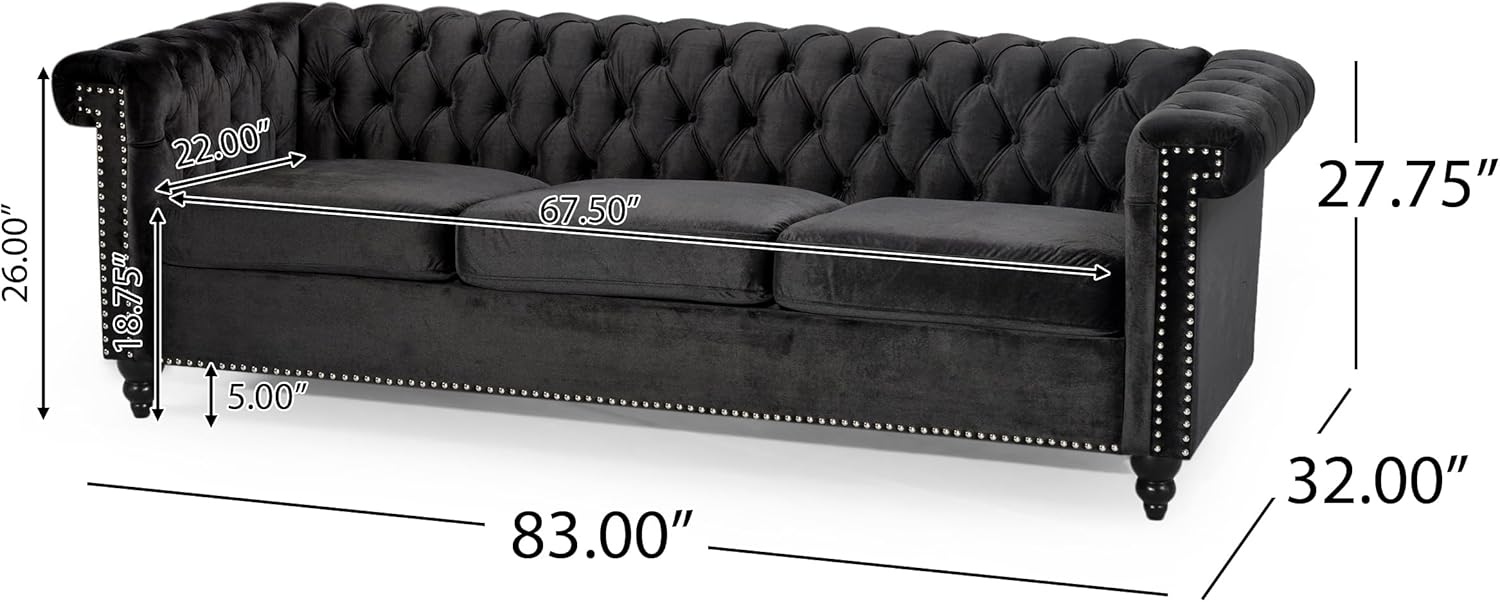 KEIKI 83" Sofa Couch 3-Seater with Button-Tufted Velvet,Mid Century Modern Design Chesterfield Style