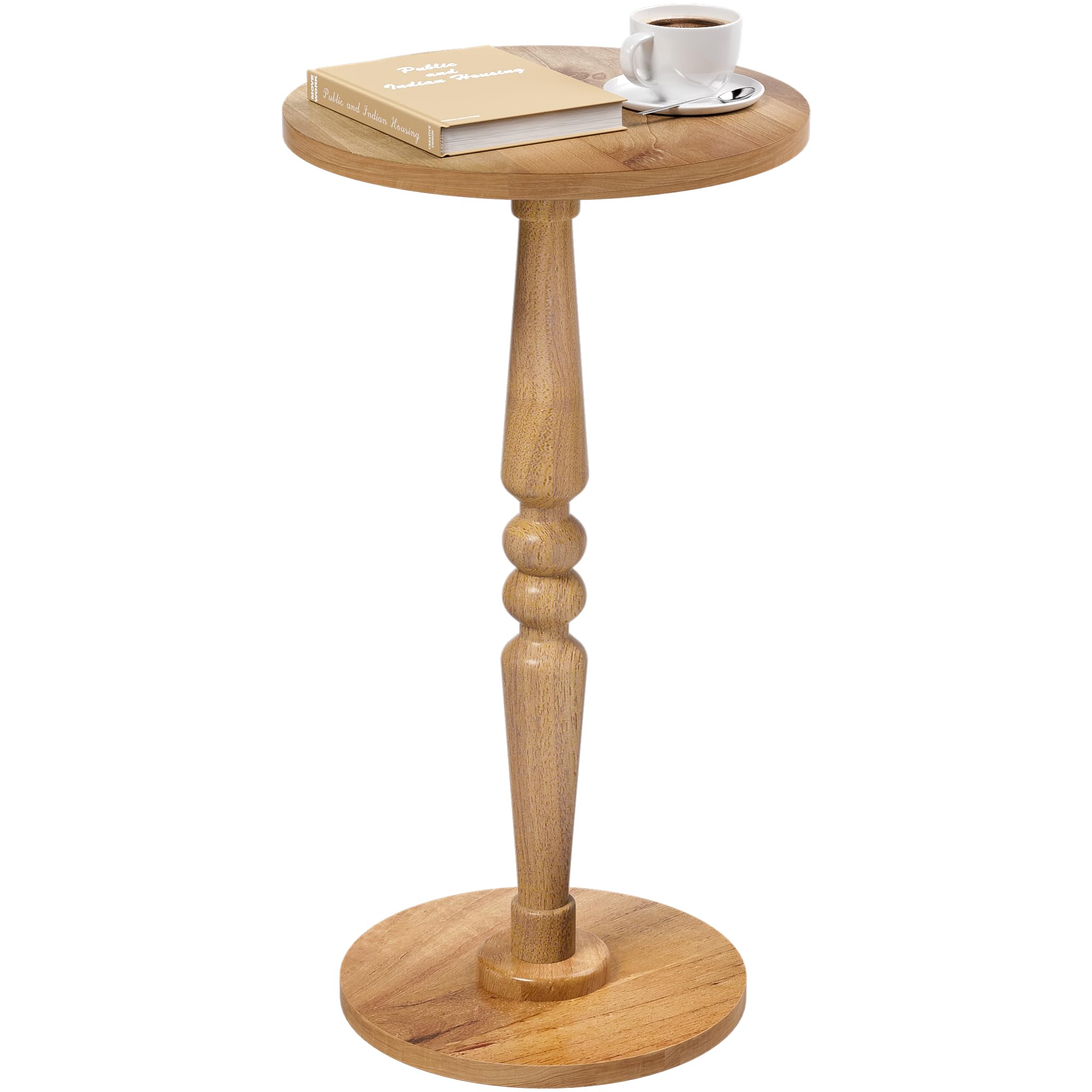 Small Wood Round Side Table - Modern Accent Nightstand Pedestal Table for Living Room, Bedroom - Compact Coffee Table, Tea Table, Drink Table, End Table for Small Spaces, Corners, Office