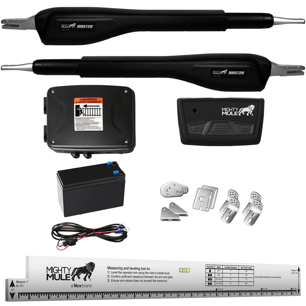 Mighty Mule Gate Opener, Solar and Smart Ready, Heavy Duty Automatic Gate Opener, Gates up to 18ft or 850lb, Single Gate Opener, MM571W