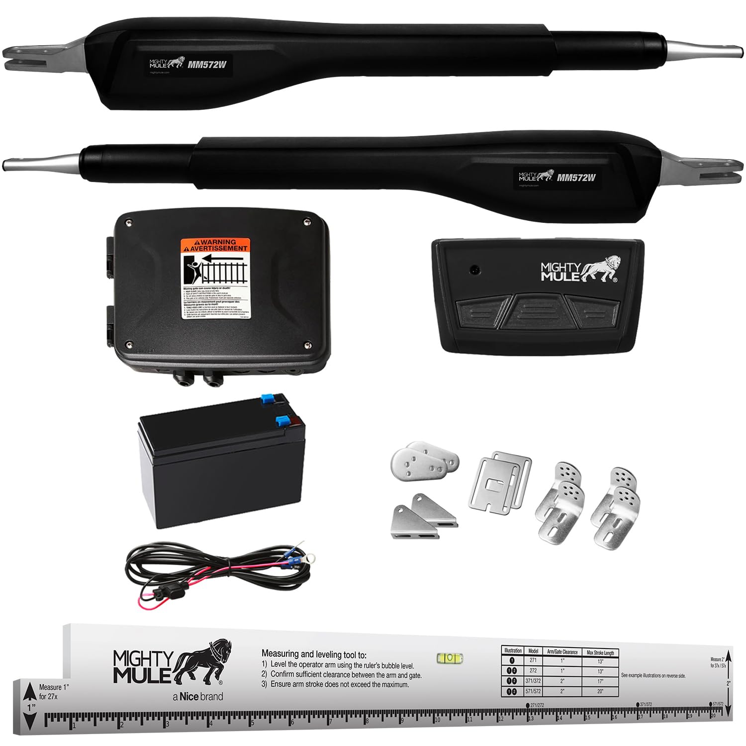 Mighty Mule Gate Opener, Solar and Smart Ready, Heavy Duty Automatic Gate Opener, Gates up to 18ft or 850lb, Single Gate Opener, MM571W