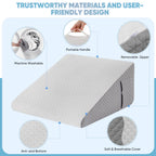 Forias Wedge Pillow for Acid Reflux Relief 12" Bed Wedge Pillow for Headboard Triangle Pillow Wedge for Sleeping Post Surgery Legs Back Pain Gerd Snoring, Soft Memory Foam Top & Washable Cover