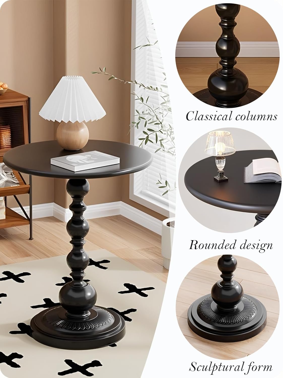 Side Table - 13.8" Round Small Accent Table with Metal Base, Multifunctional Vintage Coffee Table for Living Room, Bedroom, Office & Patio - Elegant Matte-Finished End Tables