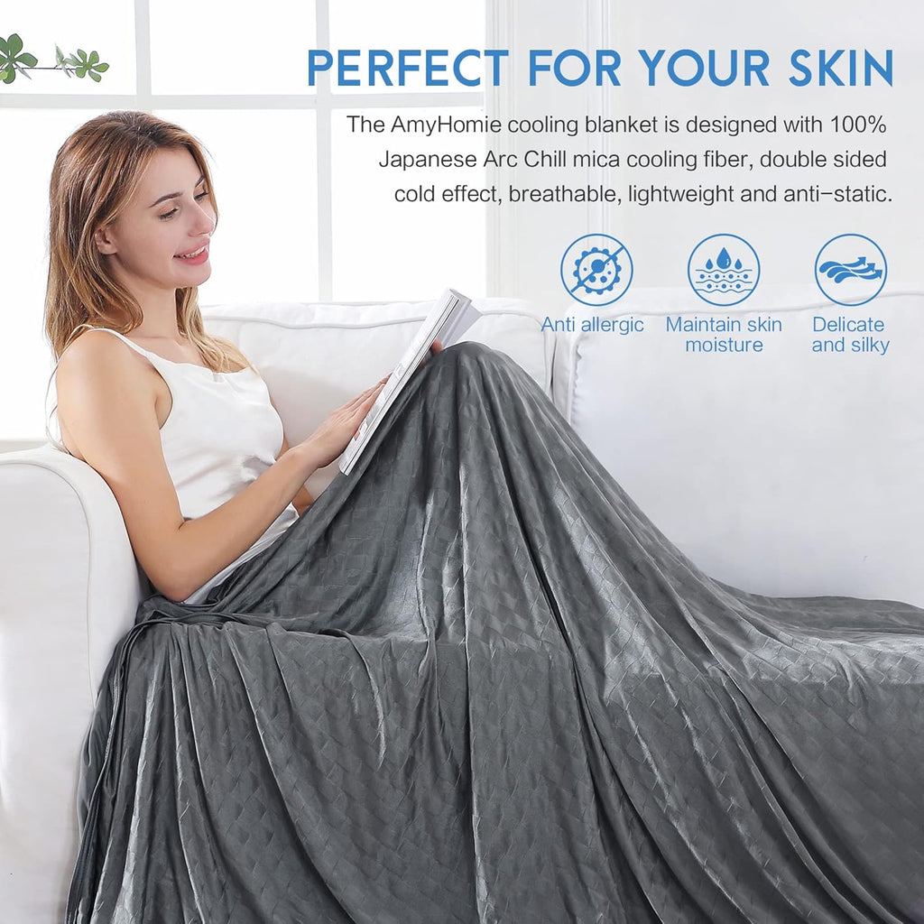 AmyHomie Cooling Blanket,90"x90"Queen Size,Summer Blankets with Double Sided Cold Effect, Arc-Chill Q-Max>0.5 Cool Fiber, Breathable Lightweight Blankets for Hot Sleepers Night Sweats