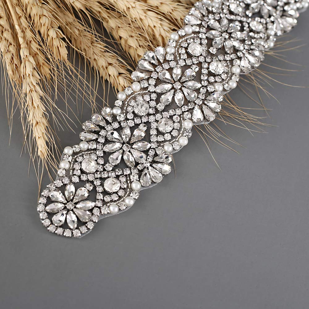 HONGMEI Rhinestone Bridal Belt Crystal Wedding Dress Belt Shiny Wedding Accessories (Black)