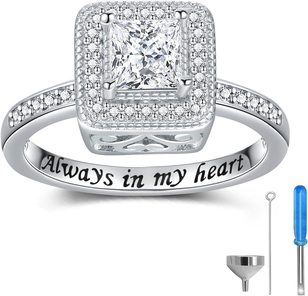 925 Sterling Silver Cremation Urn Ring for Women Memorial Ashes Keepsake Jewelry to Honor Loved Ones